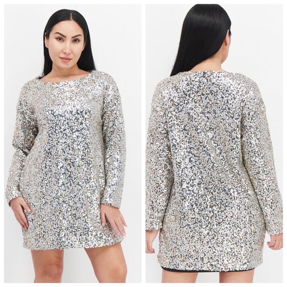 O.P.T All Over Sequin Long Sleeve Sheath Mini Dress Size L - Picture 11 of 11